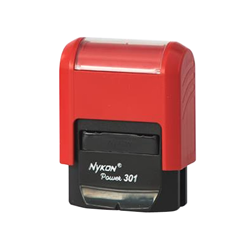 Carimbo Automatico Nykon Black Color 301 Vermelho com Base Preta Placa Texto Retangular 10x27mm
