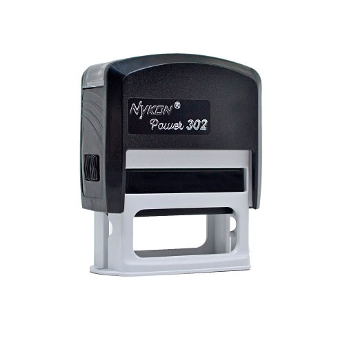 Carimbo Automatico Nykon Power 302 Preto Placa Texto Retangular 14x38mm
