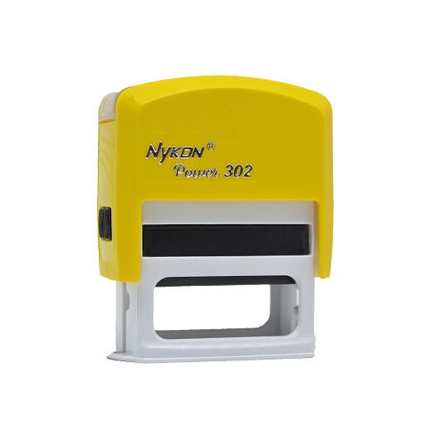Carimbo Automatico Nykon Power 302 Amarelo Placa Texto Retangular 14x38mm