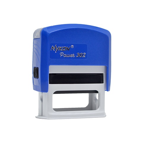 Carimbo Automatico Nykon Power 302 Azul Placa Texto Retangular 14x38mm