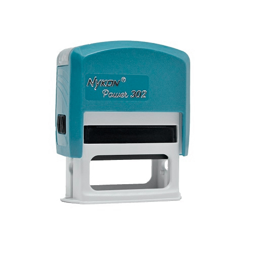 Carimbo Automatico Nykon Power 302 Azul Pastel Placa Texto Retangular 14x38mm