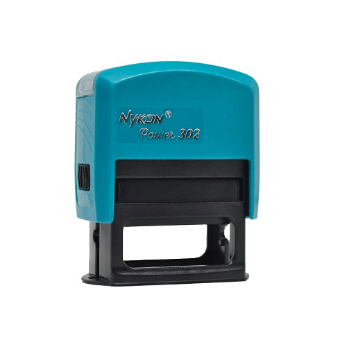 Carimbo Automatico Nykon Black Color 302 Azul Pastel Placa Texto Retangular 14x38mm