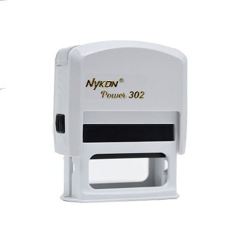 Carimbo Automatico Nykon Power 302 Branco Placa Texto Retangular 14x38mm