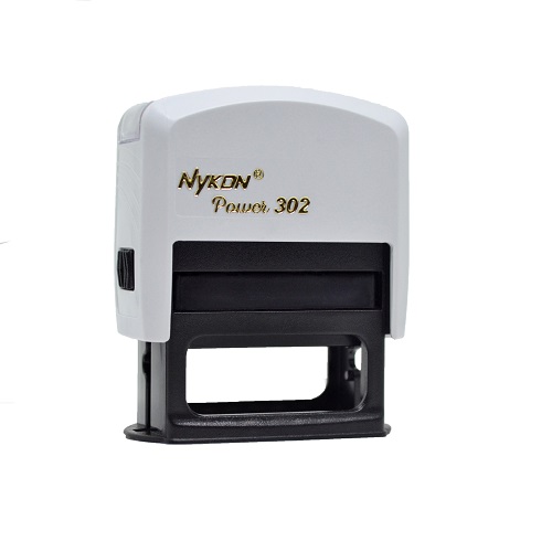 Carimbo Automatico Nykon Black Color 302 Branco com Base Preta Placa Texto Retangular 14x38mm