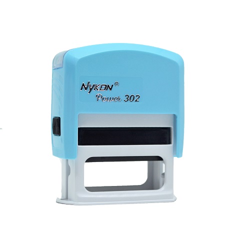 Carimbo Automatico Nykon Power 302 Azul Claro Placa Texto Retangular 14x38mm