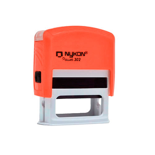 Carimbo Automatico Nykon Power 302 Laranja Neon Placa Texto Retangular 14x38mm