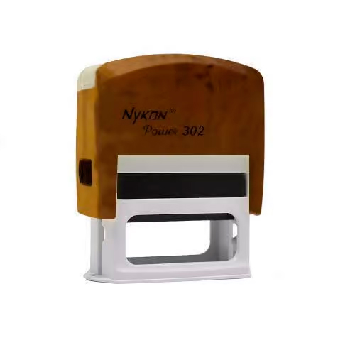 Carimbo Automatico Nykon Power 302  Amadeirado Placa Texto Retangular 14x38mm