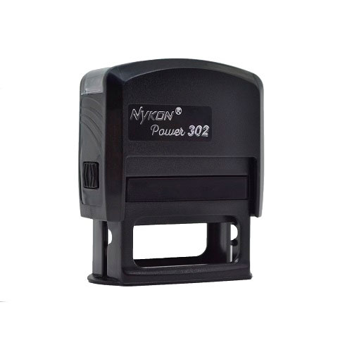 Carimbo Automatico Nykon Black Color 302 Preto com Base Preta Placa Texto Retangular 14x38mm