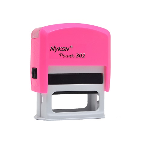 Carimbo Automatico Nykon Power 302 Rosa Placa Texto Retangular 14x38mm