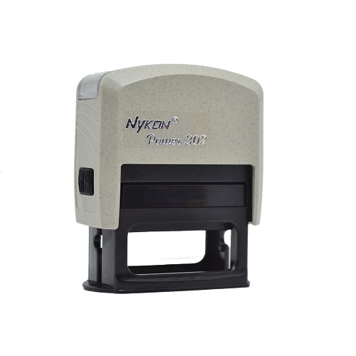 Carimbo Automatico Nykon Black Color 302 Retrô Cor Papel Reciclado com Base Preta Placa Texto Retangular 14x38mm