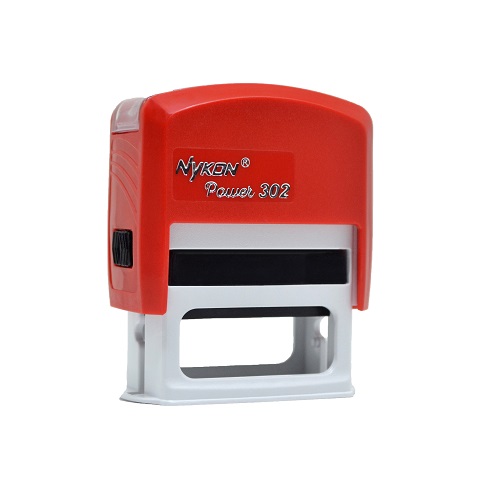 Carimbo Automatico Nykon Power 302 Vermelho Placa Texto Retangular 14x38mm