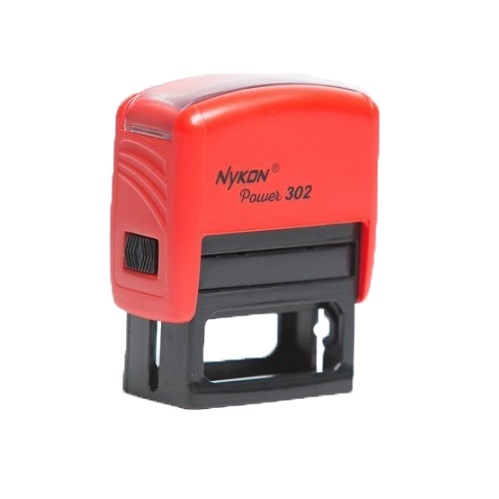 Carimbo Automatico Nykon Black Color 302 Vermelho com Base Preta Placa Texto Retangular 14x38mm