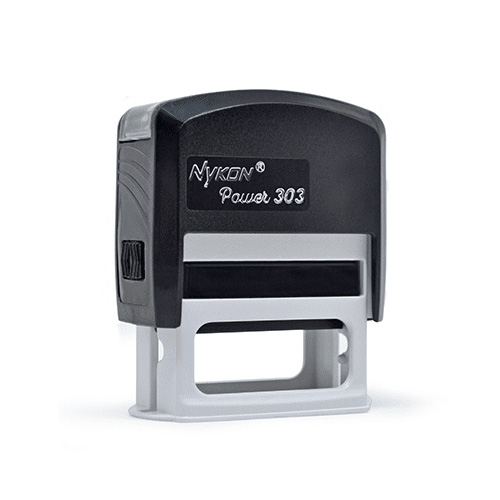 Carimbo Automatico Nykon Power 303 Preto Placa Texto Retangular 18x47mm