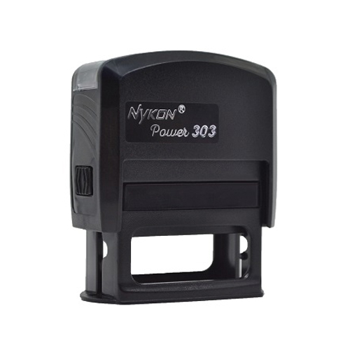 Carimbo Automatico Nykon Black Color 303 Preto com Base Preta Placa Texto Retangular 18x47mm