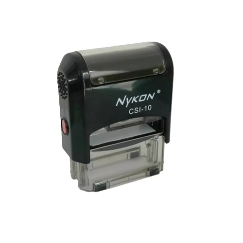 Carimbo Automatico Nykon Csi10 Preto / Transparente Placa Texto Retangular 14x38mm