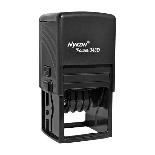 Carimbo Automático Nykon Power 343d Datador Black Placa Texto Quadrada 43x43mm