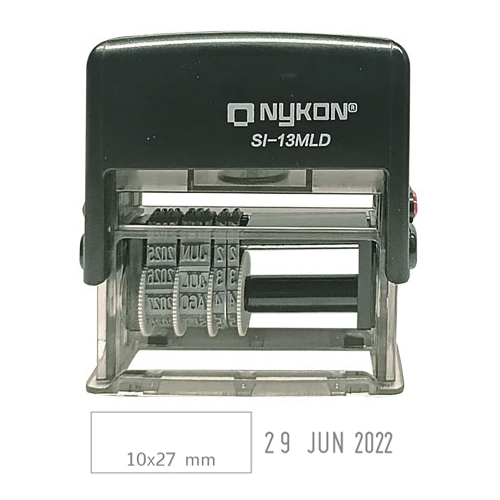 Carimbo Automatico Nykon Mini Datador Si-13 Mld com Placa de Texto a Esquerda 10x27mm