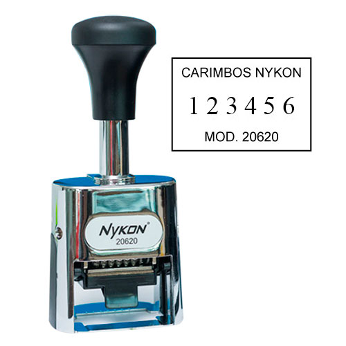 Carimbo Numerador Automatico Sequencial Nykon 20620 Corpo Metálico 7 Funções 6 Digitos 5mm Placa Texto Retangular 20x30mm