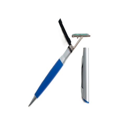 Caneta Carimbo Metal Diagonal Color Nykon Azul Placa Texto Retangular 08x32mm