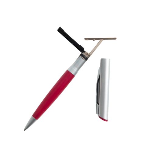 Caneta Carimbo Metal Diagonal Color Nykon Vermelha Placa Texto Retangular 08x32mm