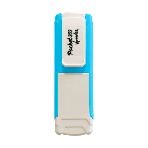Carimbo de Bolso Pocket Nykon V Power 302 Azul Claro Placa Texto Retangular 14x38mm