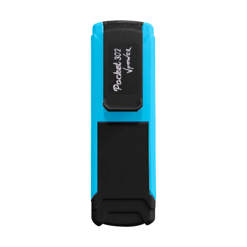 Carimbo de Bolso Pocket Nykon V Power Black Color 302 Azul Claro  Placa Texto Retangular 14x38mm