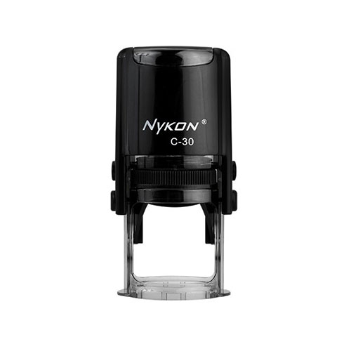 Carimbo Automatico Nykon  Power Vc30 Preto Placa Texto Redonda 30mm