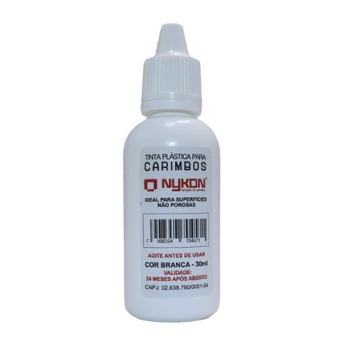 Tinta Secagem Rápida Nykon Branca para Carimbar Plástico Frasco 30ml