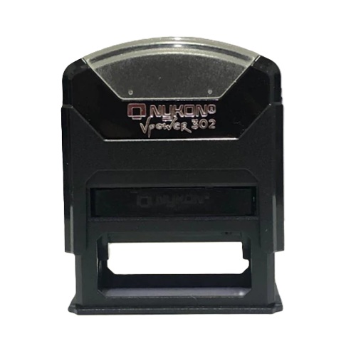 Carimbo Automatico Nykon Vpower Black Color 302 Preto com Base Preta Placa Texto Retangular 14x38mm