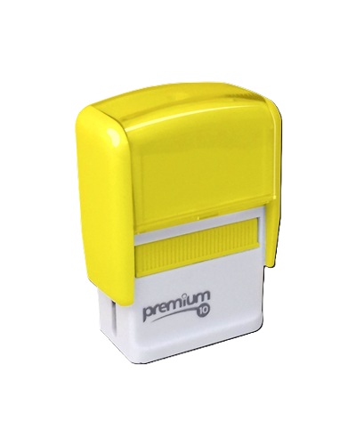 Carimbo Automatico Premium 10 Amarelo Placa Texto Retangular 10x26mm