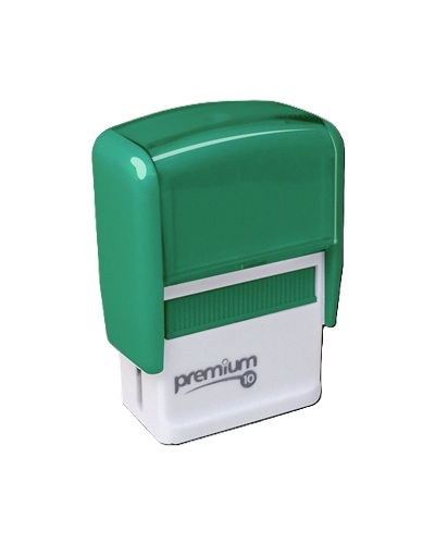 Carimbo Automatico Premium 10 Verde Placa Texto Retangular 10x26mm