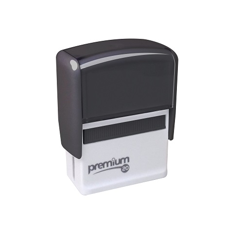 Carimbo Automatico Premium 20 Preto Placa Texto Retangular 14x38mm
