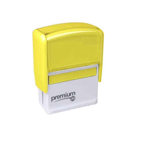 Carimbo Automatico Premium 20 Amarelo Placa Texto Retangular 14x38mm