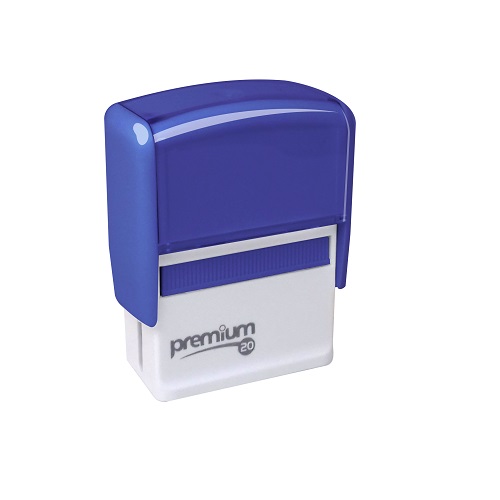 Carimbo Automatico Premium 20 Azul Placa Texto Retangular 14x38mm