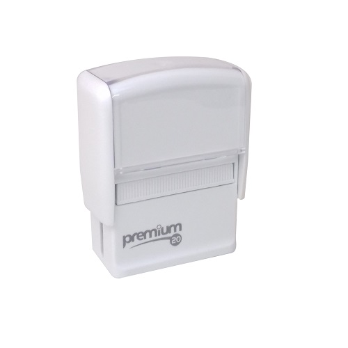 Carimbo Automatico Premium 20 Branco Placa Texto Retangular 14x38mm