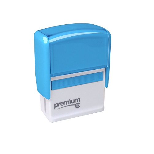 Carimbo Automatico Premium 20 Azul Claro Placa Texto Retangular 14x38mm