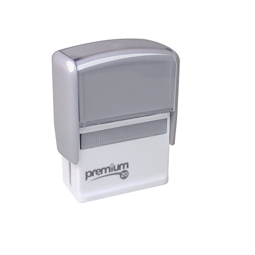 Carimbo Automatico Premium 20 Cinza Placa Texto Retangular 14x38mm