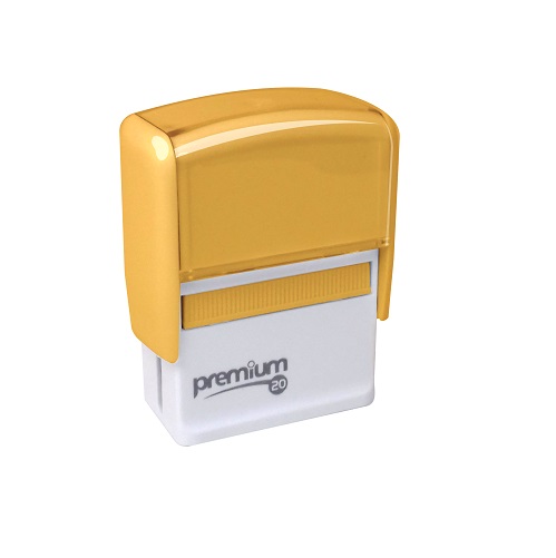 Carimbo Automatico Premium 20 Laranja Placa Texto Retangular 14x38mm