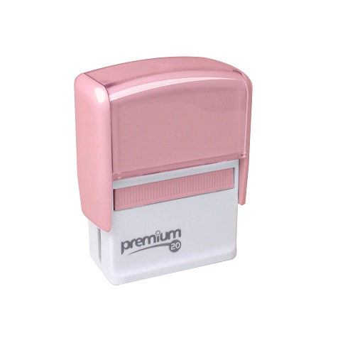 Carimbo Automatico Premium 20 Rosa Placa Texto Retangular 14x38mm