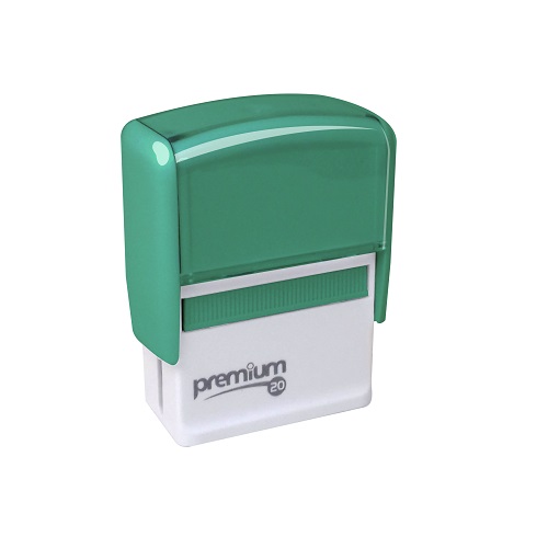 Carimbo Automatico Premium 20 Verde Placa Texto Retangular 14x38mm