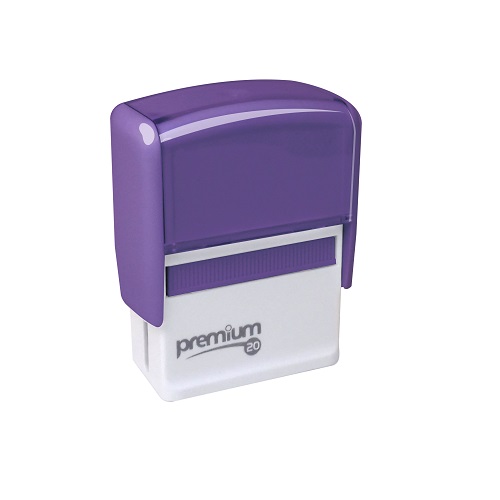 Carimbo Automatico Premium 20 Violeta Placa Texto Retangular 14x38mm