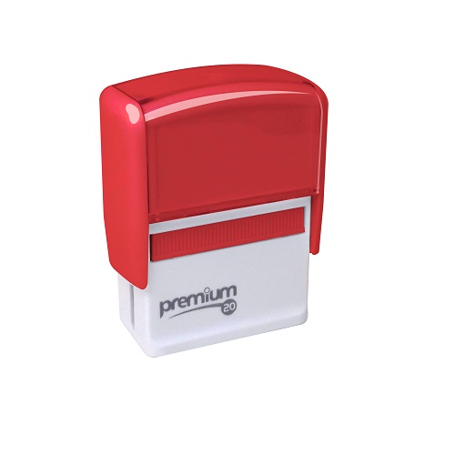 Carimbo Automatico Premium 20 Vermelho Placa Texto Retangular 14x38mm