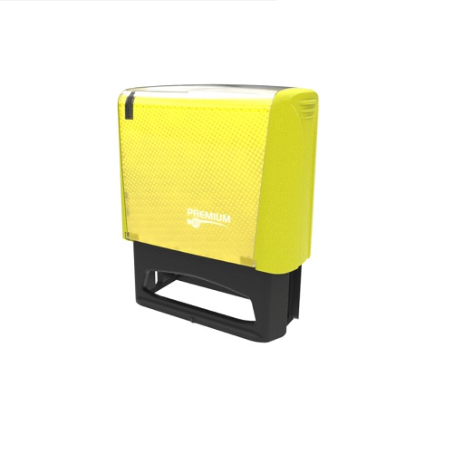 Carimbo Automatico Premium N20 Amarelo Placa Texto Retangular 14x38mm