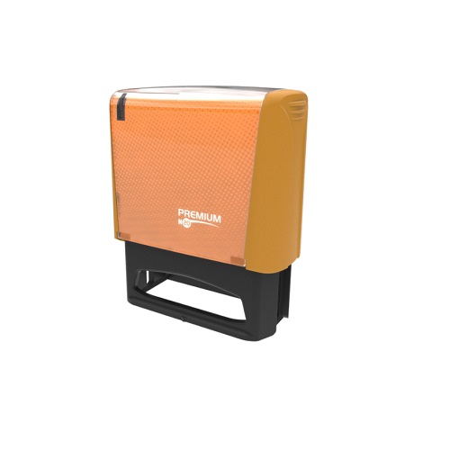 Carimbo Automatico Premium N20 Laranja Placa Texto Retangular 14x38mm