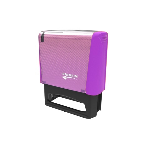 Carimbo Automatico Premium N20 Violeta Placa Texto Retangular 14x38mm