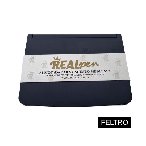 Almofada para Carimbo Real Pen N3 Preta de Feltro com Tampa de Plastico Retangular 70x105mm