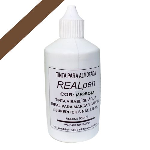Tinta Real Pen Marrom para  Almofada de Carimbo Frasco 100ml