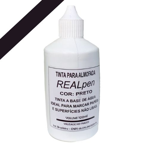 Tinta Real Pen Preta para  Almofada de Carimbo Frasco 100ml