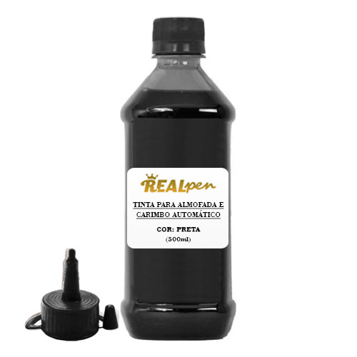 Tinta Real Pen Preta para Almofada de Carimbo Frasco 500ml