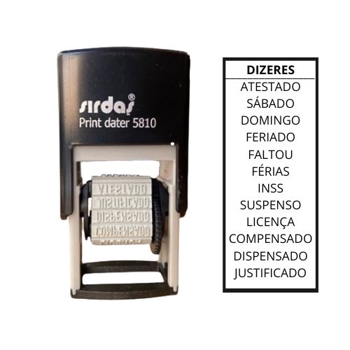 Carimbo Automatico Preto Marcador Cartão de Ponto Sirdas Print 5810